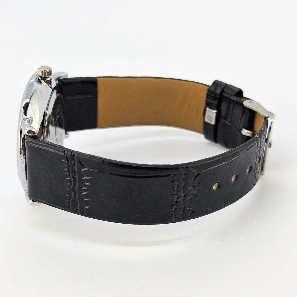Men's Analog Watch 38MM White Dial Black Faux‎ Leather Bands New Battery